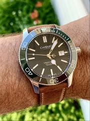 C60 Trident Pro Mk2 Green Bezel - Brown leather strap